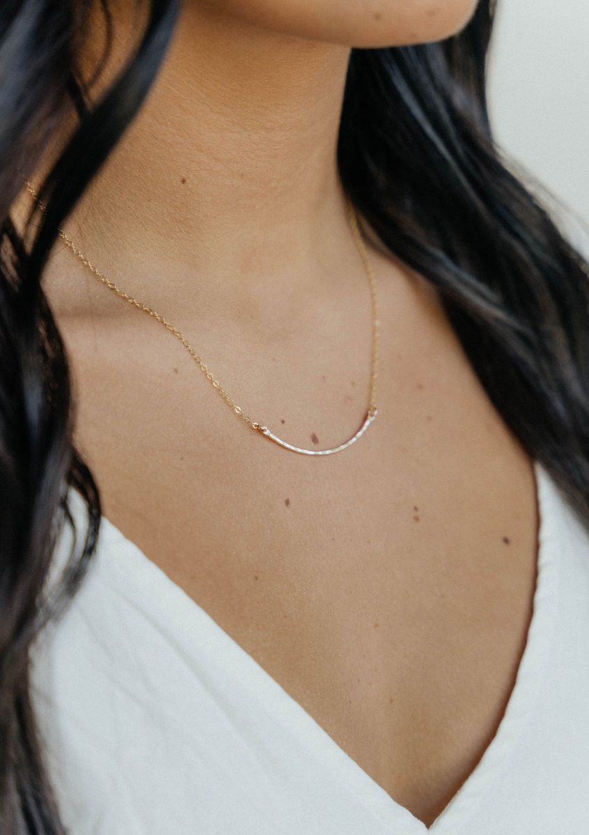 Hammered curved 2025 bar necklace